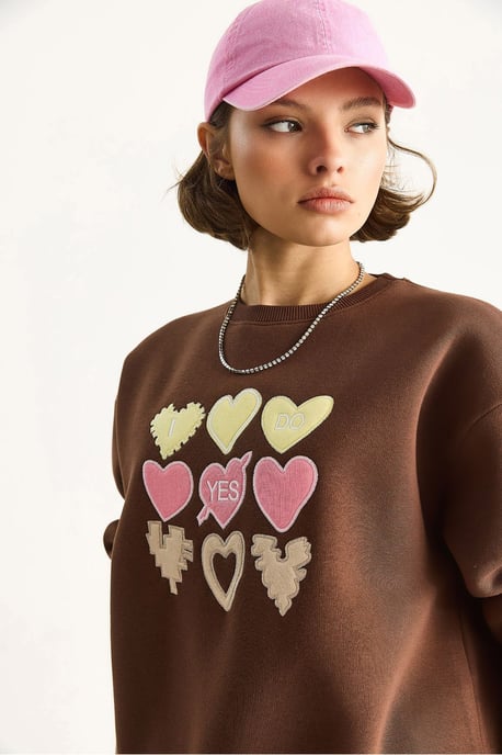 Herz-Patch-Applikation Lässiges Crew-Neck Sweatshirt - Image 2