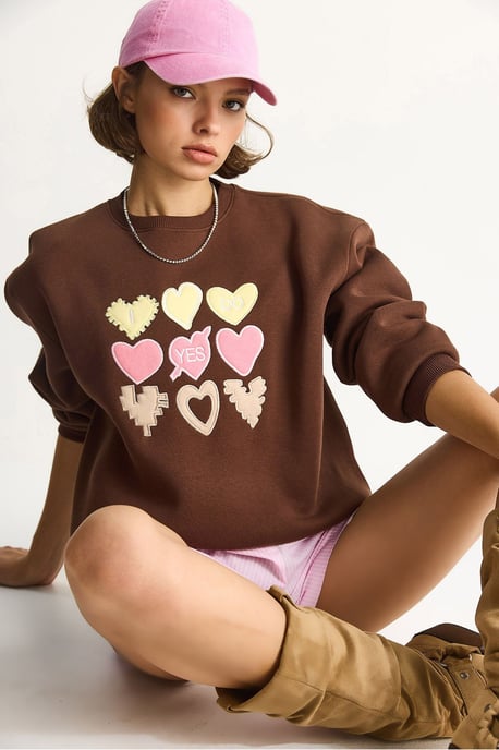 Herz-Patch-Applikation Lässiges Crew-Neck Sweatshirt - Image 3