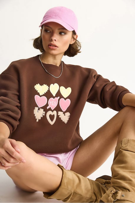 Herz-Patch-Applikation Lässiges Crew-Neck Sweatshirt - Image 4