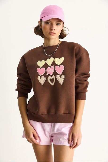 Herz-Patch-Applikation Lässiges Crew-Neck Sweatshirt - Image 5