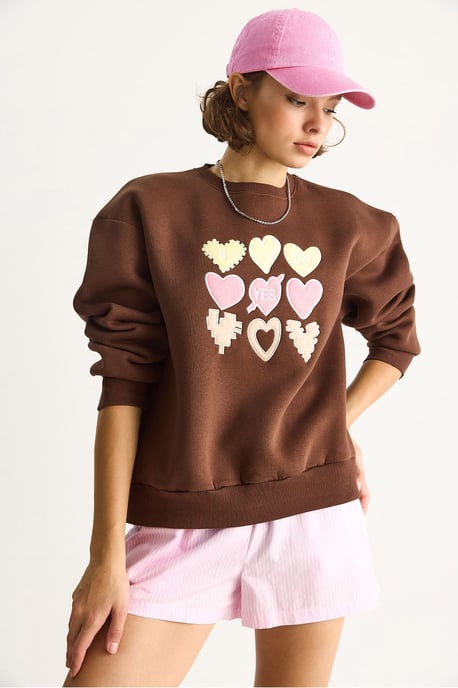 Herz-Patch-Applikation Lässiges Crew-Neck Sweatshirt - Image 6