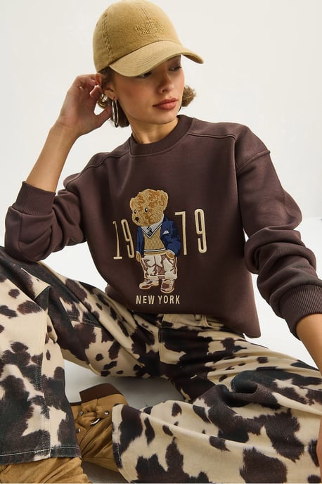 Lässiger Hoodie mit Druck und Rundhalsausschnitt - Image 2