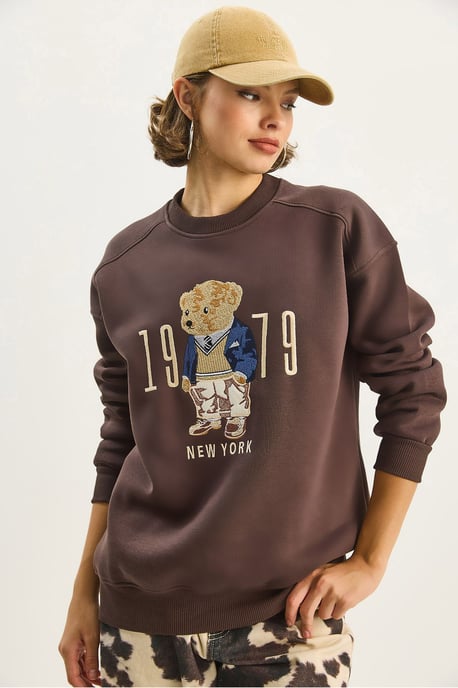 Lässiger Hoodie mit Druck und Rundhalsausschnitt - Image 5