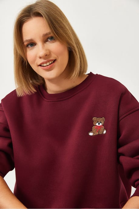 Gesticktes Cropped Sweatshirt mit Schleife - Image 4