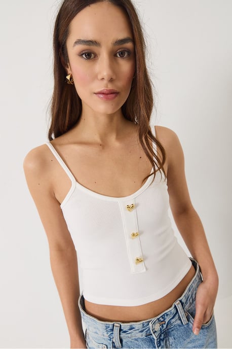 Tailliertes Crop-Top mit Knopfdetails - Image 2