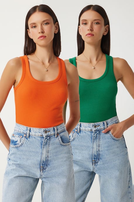 Fitted U-Hals Gestricktes 2er-Pack Tanktop - Image 1