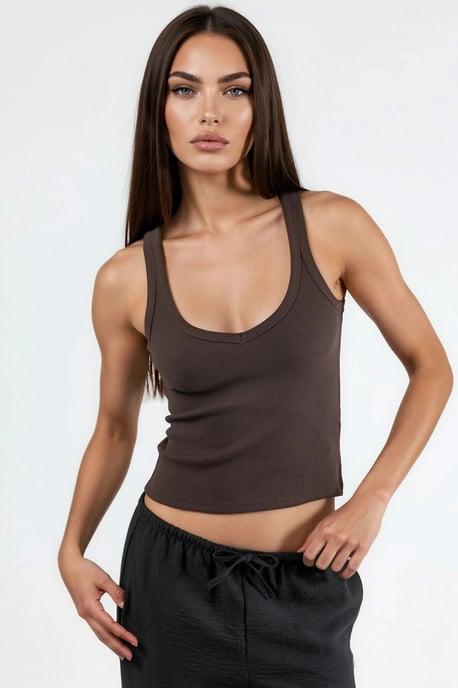 V-Ausschnitt Rippenstrick Viskose-Mix Tanktop - Image 1