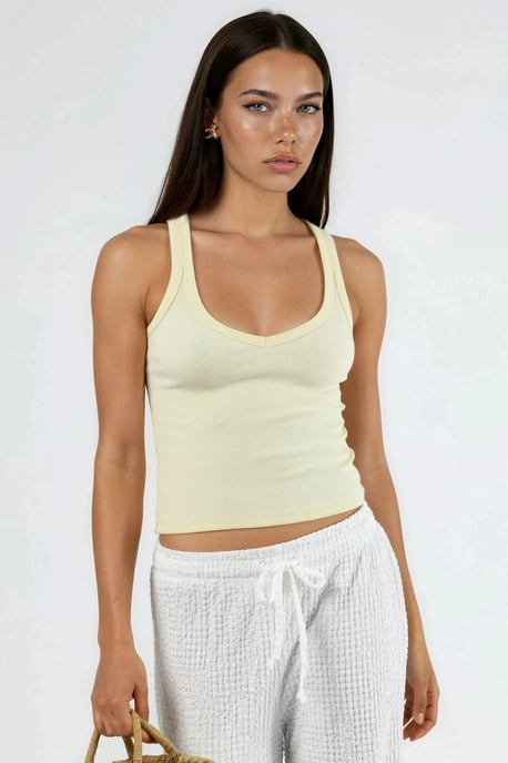 V-Ausschnitt Ripp-Viskose-Mischung Tanktop - Image 1