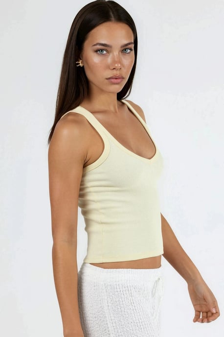 V-Ausschnitt Ripp-Viskose-Mischung Tanktop - Image 3
