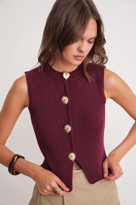 Strukturiertes Strick-Crop-Top mit Knopf-Details - Image 3