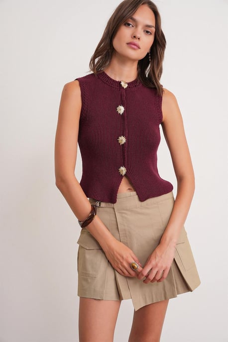 Strukturiertes Strick-Crop-Top mit Knopf-Details - Image 4