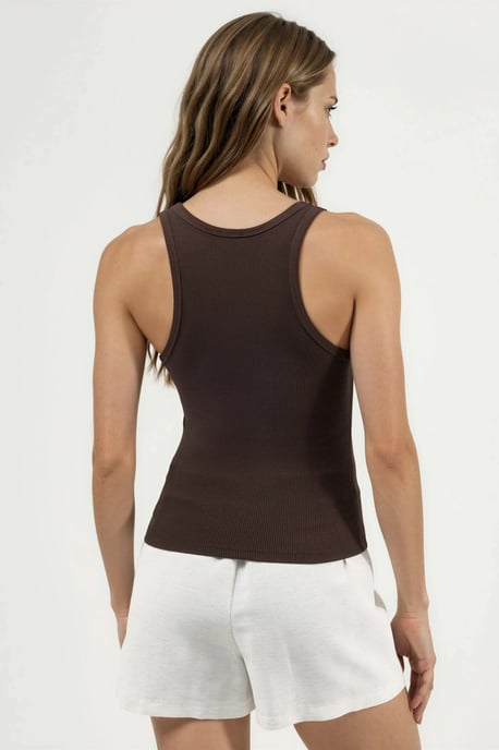 Geripptes Bedrucktes Ärmelloses U-Ausschnitt Tanktop - Image 3