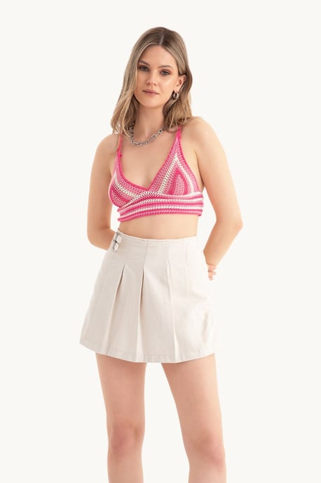 Gestreifter V-Ausschnitt Gestrickter Häkel-Crop-Top - Image 1