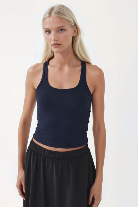 Busem Figurbetontes U-Ausschnitt Stricktanktop - Marineblau - Image 6
