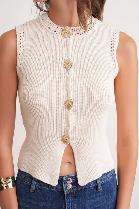 Strukturiertes Strick-Crop-Top mit Knopfdetails - Image 6