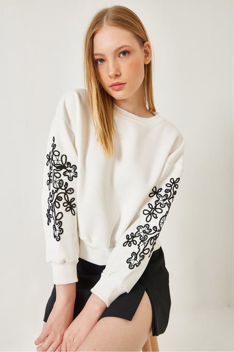 Bestickter Rundhalsausschnitt Langarm-Sweatshirt - Image 1