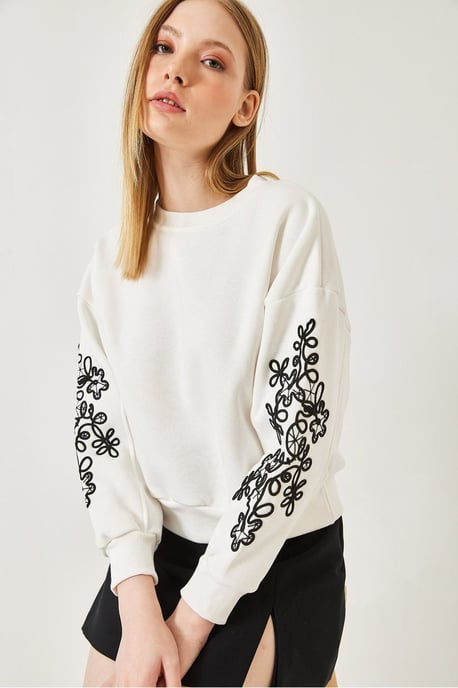 Bestickter Rundhalsausschnitt Langarm-Sweatshirt - Image 2