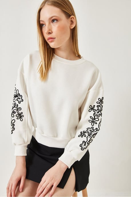 Bestickter Rundhalsausschnitt Langarm-Sweatshirt - Image 3
