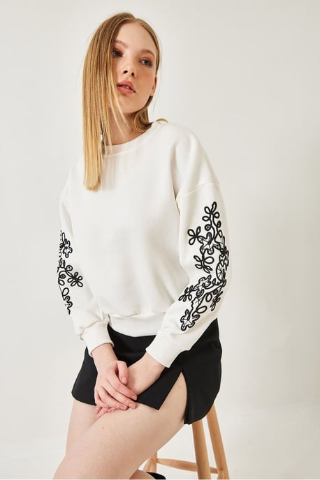 Bestickter Rundhalsausschnitt Langarm-Sweatshirt - Image 4