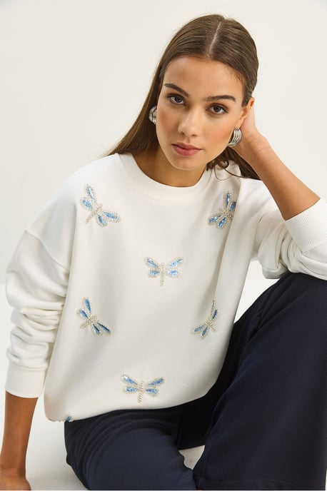 Libelle Bestickter Rundhals-Sweatshirt - Image 3