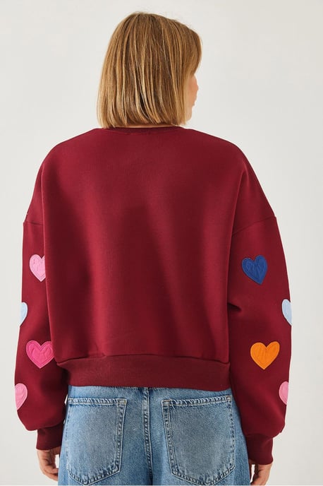 Bestickter Herzmuster Rundhals-Sweatshirt - Image 2