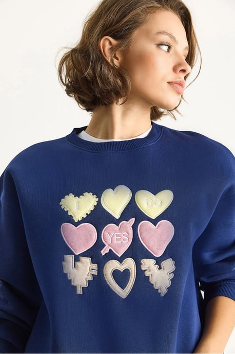 Herz-Patch-Applikation Relaxed Fit Rundhals Sweatshirt - Image 3