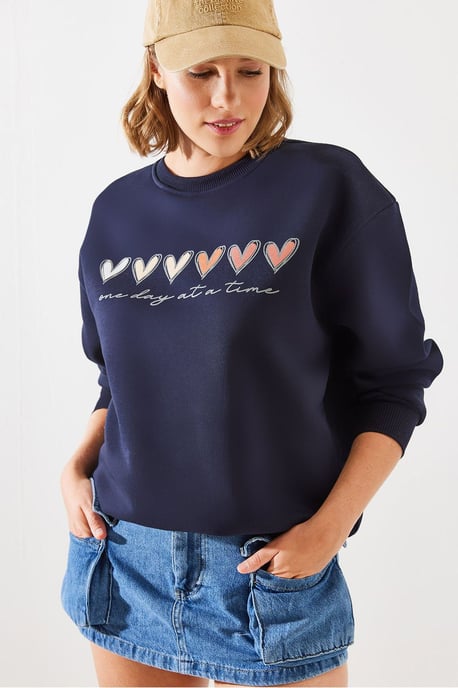 Herz-Muster Crewneck Sweatshirt - Image 1
