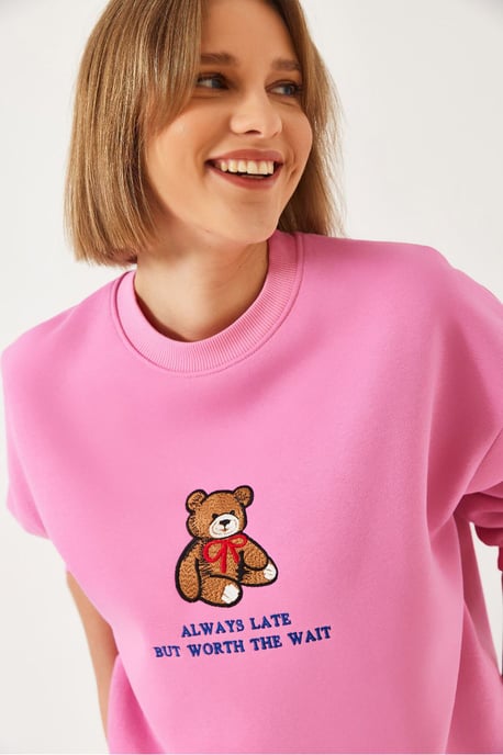 Bestickter bedruckter Rundhalsausschnitt Sweatshirt - Image 1