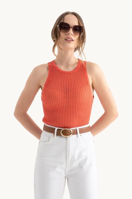 Rundhals Rippen-Mesh Tanktop - Image 1