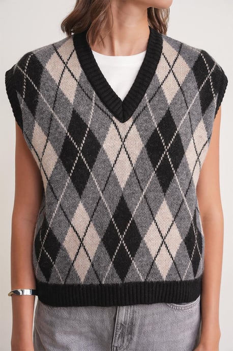 V-Ausschnitt Strickpullover Vest mit Argyle-Muster - Image 5