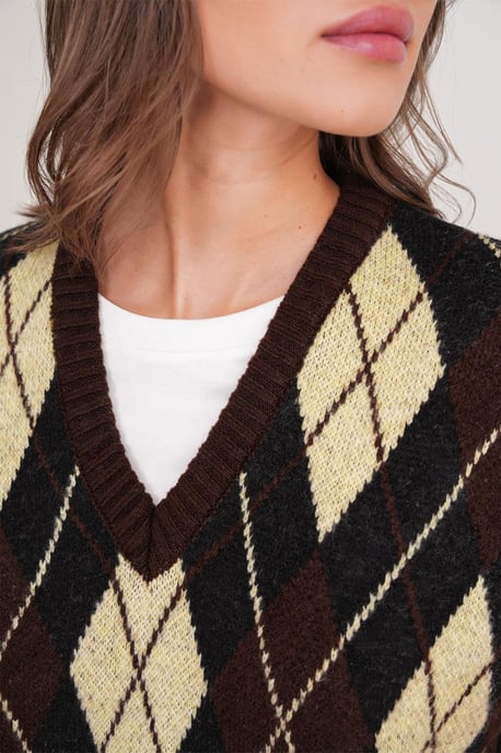 V-Ausschnitt Strickpullover Vest mit Argyle-Muster - Image 5