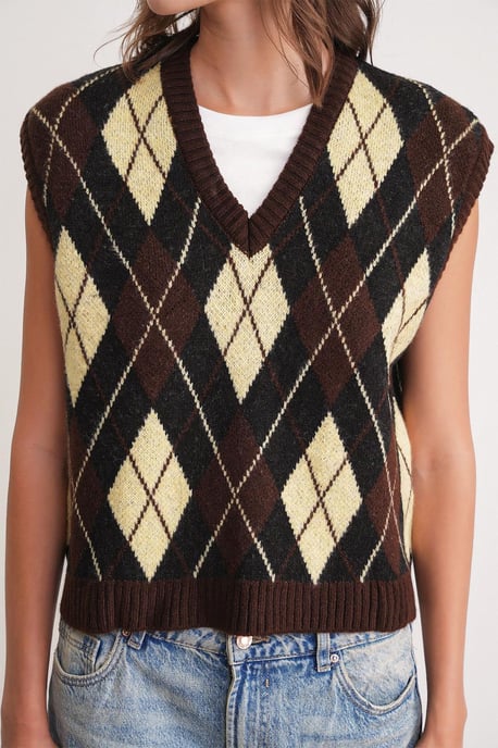V-Ausschnitt Strickpullover Vest mit Argyle-Muster - Image 6