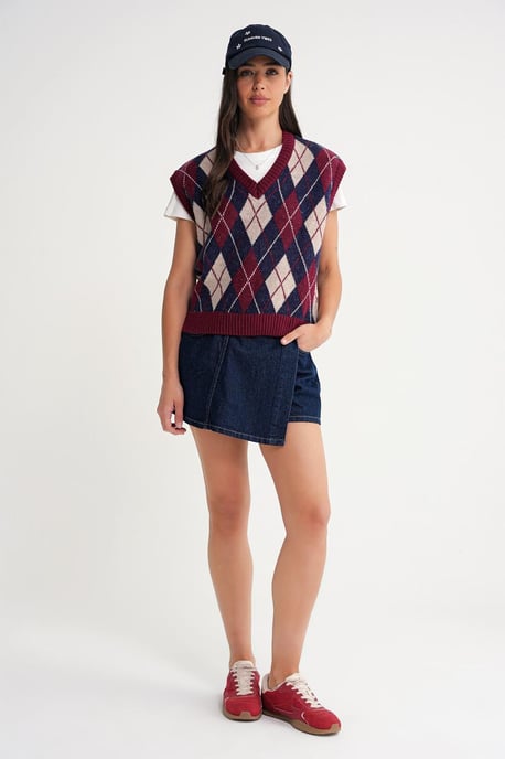 V-Ausschnitt Strickpullover Vest mit Argyle-Muster - Image 2