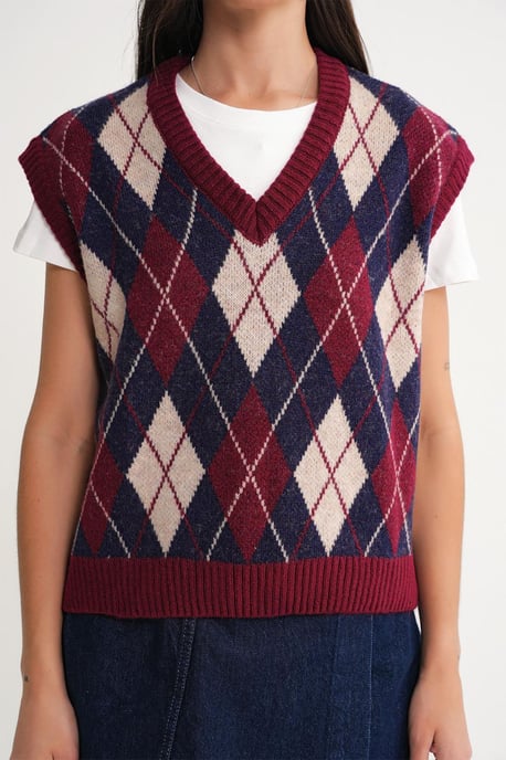 V-Ausschnitt Strickpullover Vest mit Argyle-Muster - Image 5