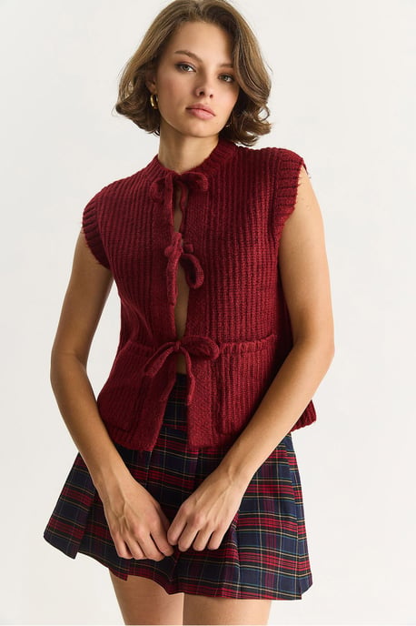 Strickjersey-Weste mit Bindegurt - Image 5