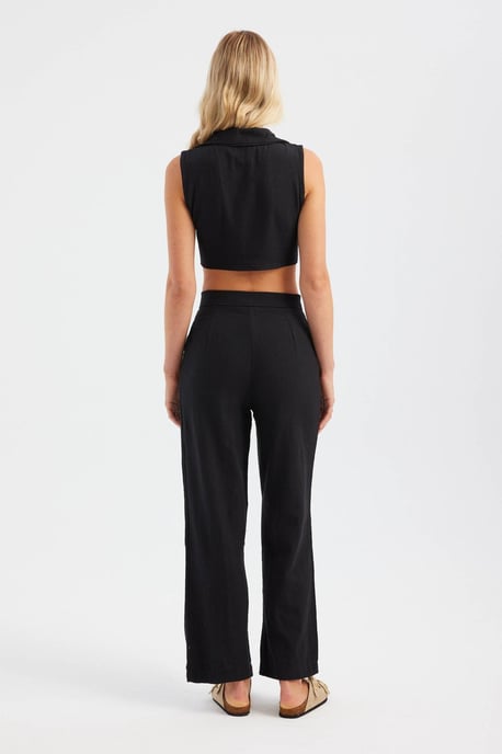 V-Ausschnitt Cropped Weste & Plissierte Gerad geschnittene Hose Set - Image 5