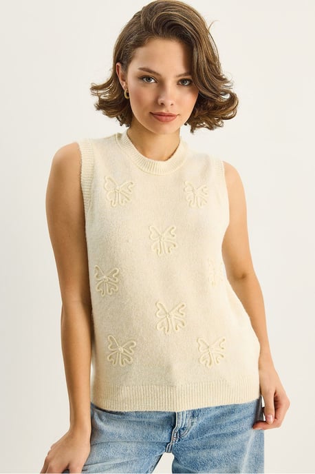 Strickpullover-Weste mit Stickerei - Image 1