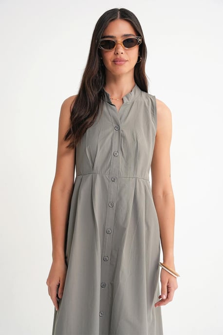 Geknöpfter Tippet-Kragen-Maxi-Kleid - Image 2