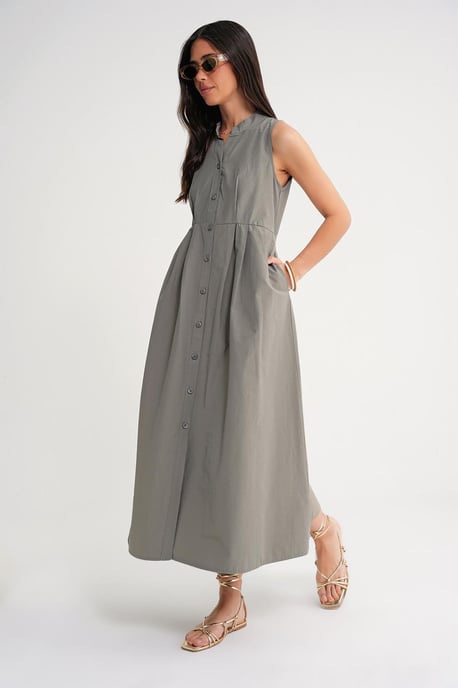 Geknöpfter Tippet-Kragen-Maxi-Kleid - Image 3