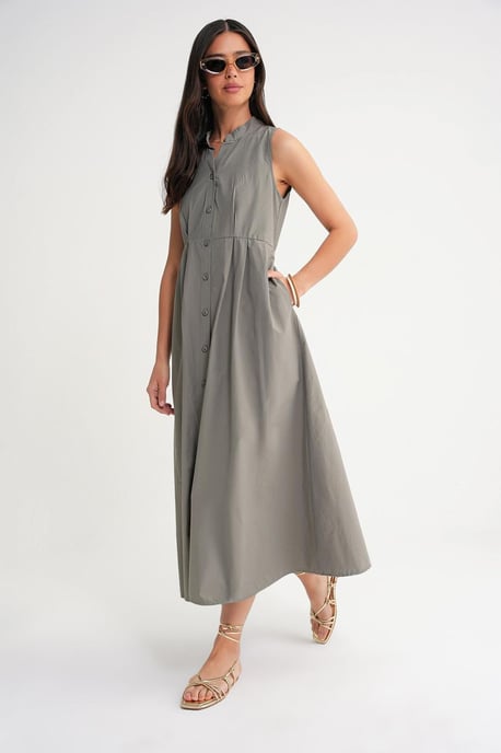 Geknöpfter Tippet-Kragen-Maxi-Kleid - Image 4