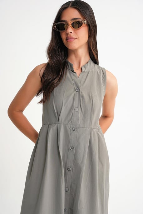 Geknöpfter Tippet-Kragen-Maxi-Kleid - Image 5