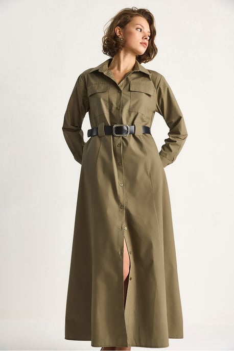 Langarm-Maxi-Kleid mit Knopfverschluss und Hemdkragen - Image 2
