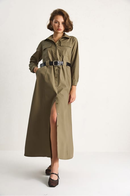 Langarm-Maxi-Kleid mit Knopfverschluss und Hemdkragen - Image 4