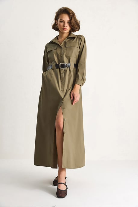 Langarm-Maxi-Kleid mit Knopfverschluss und Hemdkragen - Image 5