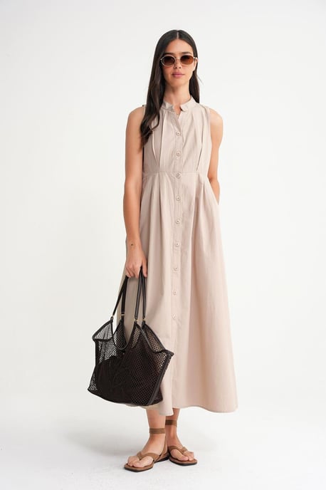 Knopfkragen Maxi-Kleid - Image 2
