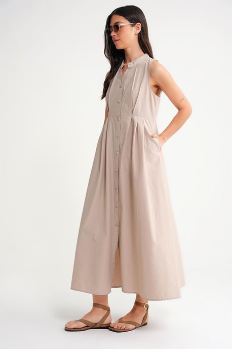 Knopfkragen Maxi-Kleid - Image 4