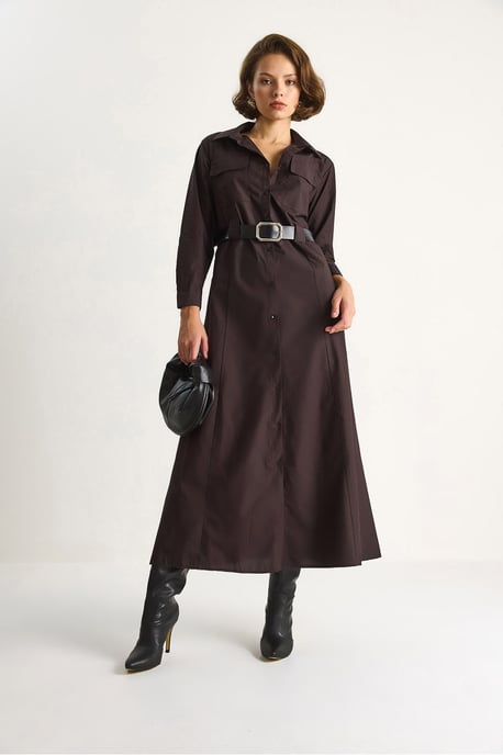 Langarm-Maxi-Kleid mit Knopfverschluss und Hemdkragen - Image 3