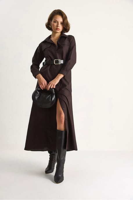 Langarm-Maxi-Kleid mit Knopfverschluss und Hemdkragen - Image 4