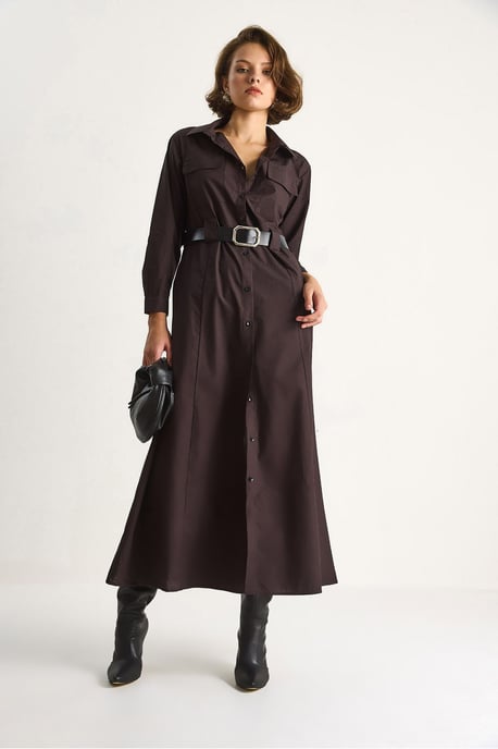 Langarm-Maxi-Kleid mit Knopfverschluss und Hemdkragen - Image 5