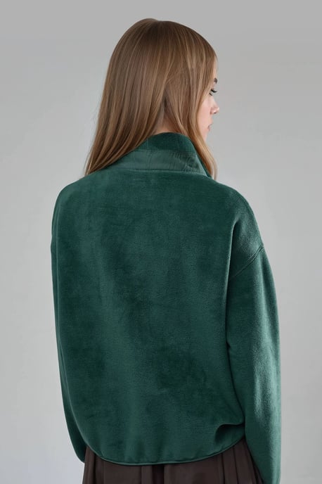 Reißverschluss-Kragen Plüsch-Strickpullover mit Tasche - Image 2